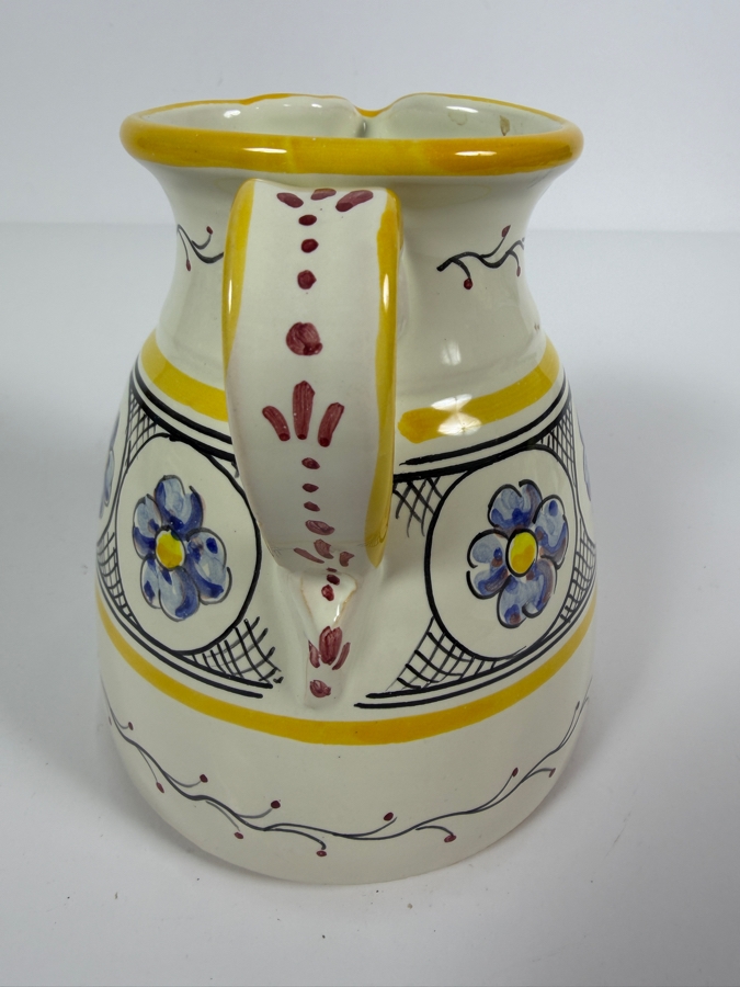 Vintage Frumpesa Talavera Hand Painted Floral Ceramic Water Beverage Pitcher Made In Spain 6.5'H [Photo 3]