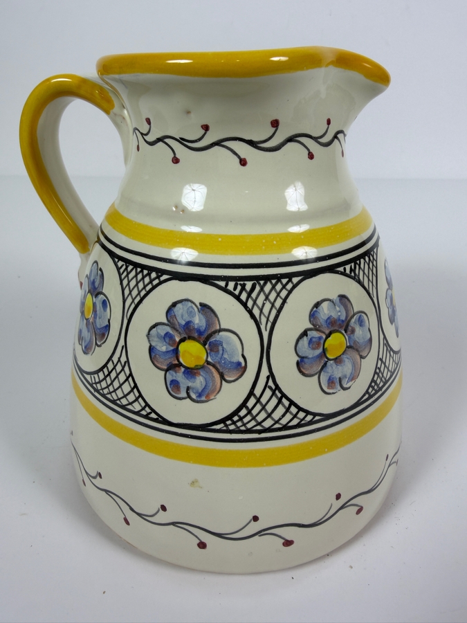 Vintage Frumpesa Talavera Hand Painted Floral Ceramic Water Beverage Pitcher Made In Spain 6.5'H [Photo 2]