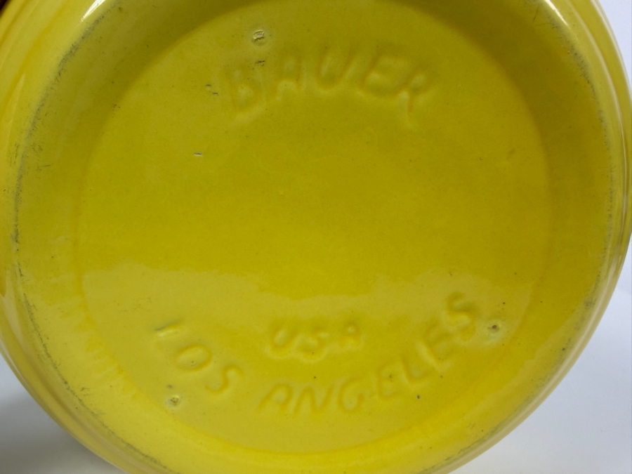 Vintage Bauer Pottery La Linda Yellow Gloss Covered Casserole Serving Dish Made In USA 8'W X 4'H [Photo 4]