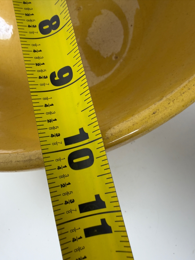 Vintage Yellow Ware Ceramic Mixing Bowl With Brown And White Chef Bands Made In USA 10'W X 4.5'H [Photo 5]