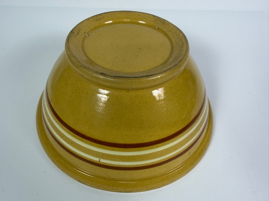 Vintage Yellow Ware Ceramic Mixing Bowl With Brown And White Chef Bands Made In USA 10'W X 4.5'H [Photo 4]