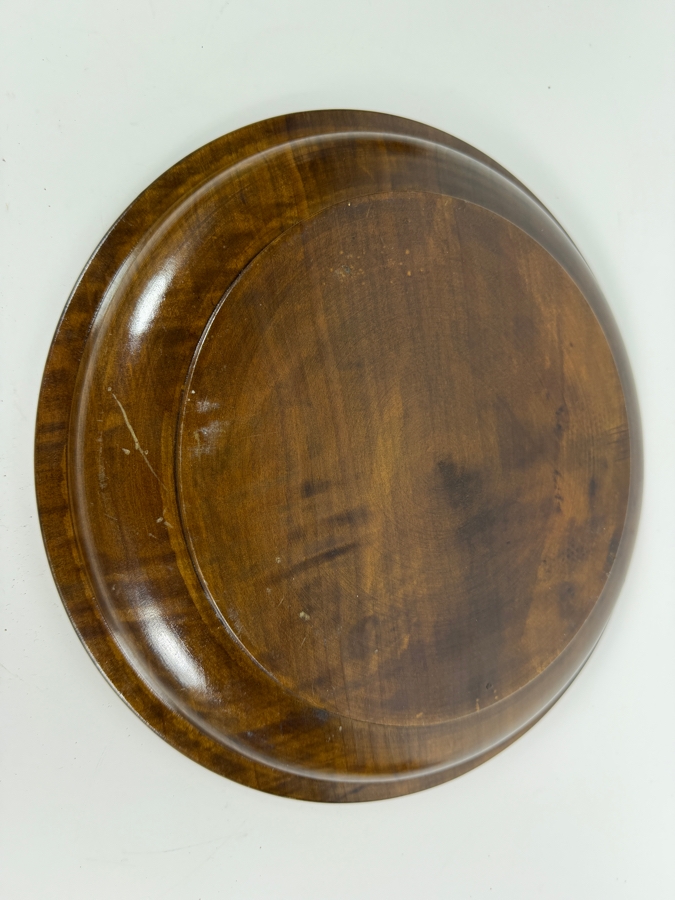 Vintage Hand Carved Wood Round Serving Platter Tray With Geometric Rosette Pattern 11.5'W [Photo 5]