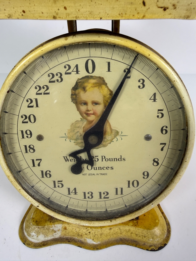 Antique Hanson Model 2000 Yellow Cast Iron 25 Pound Baby Scale Made In USA 8.25'H [Photo 2]