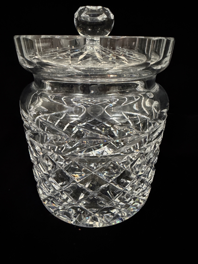 Vintage Waterford Crystal Canterbury Pattern Cut Glass Biscuit Jar Barrel With Lid 7'H [Photo 2]