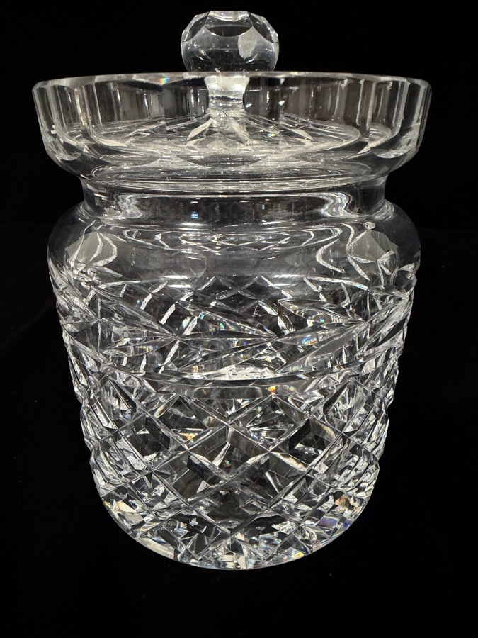 Vintage Waterford Crystal Canterbury Pattern Cut Glass Biscuit Jar Barrel With Lid 7'H