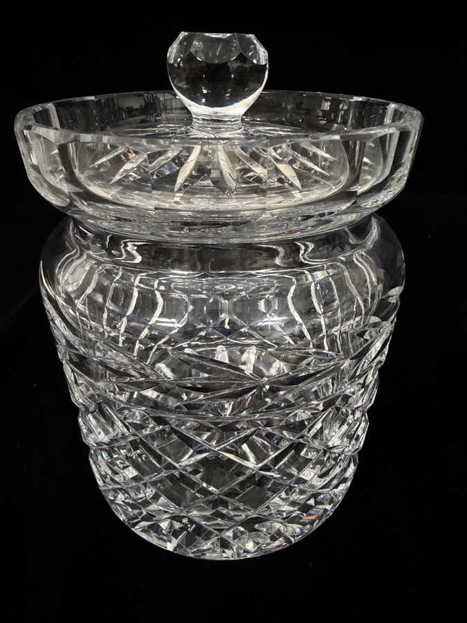 Vintage Waterford Crystal Canterbury Pattern Cut Glass Biscuit Jar Barrel With Lid 7'H [Photo 3]