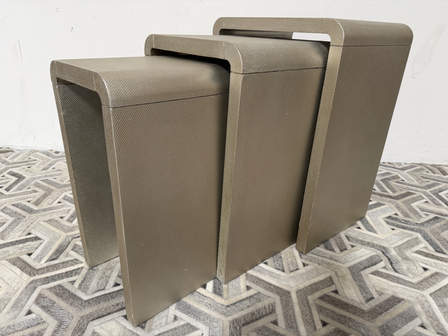 Topart Furniture Faux Shagreen Waterfall Three Piece Nesting Side Table Set 20.5'W X  16'D X 28.5'H