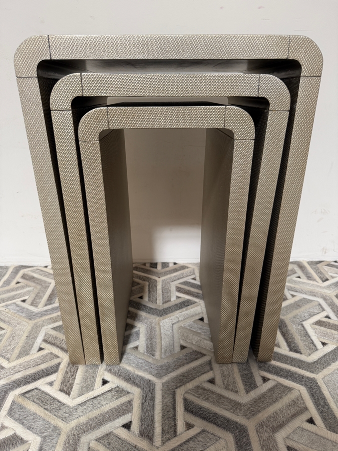 Topart Furniture Faux Shagreen Waterfall Three Piece Nesting Side Table Set 20.5'W X  16'D X 28.5'H [Photo 3]