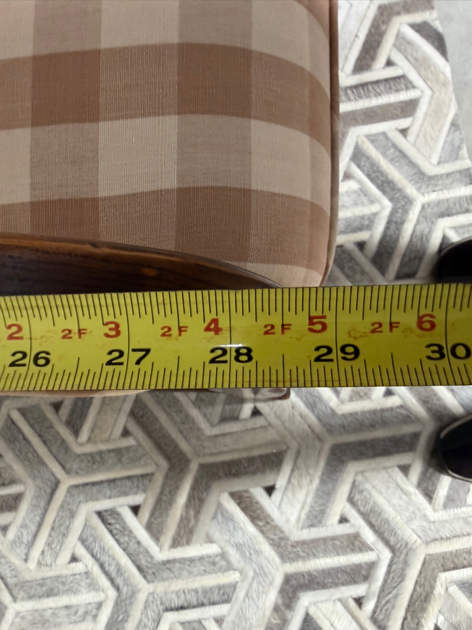 Pair Of Vintage French Country Style Exposed Walnut Wood Lounge Chairs In Tan Gingham Plaid Fabric 27'W X 29'D X 37'H [Photo 9]