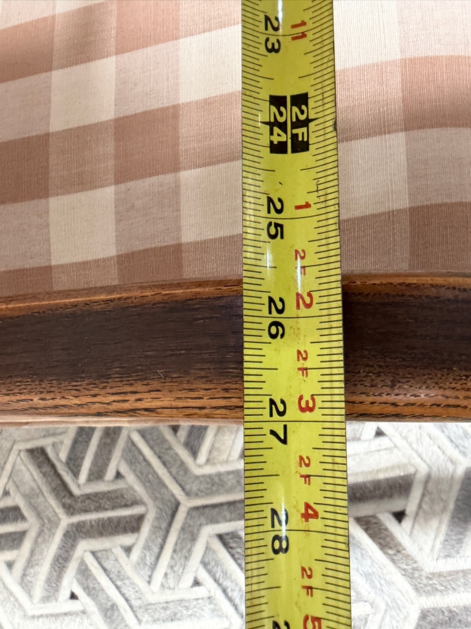 Pair Of Vintage French Country Style Exposed Walnut Wood Lounge Chairs In Tan Gingham Plaid Fabric 27'W X 29'D X 37'H [Photo 8]