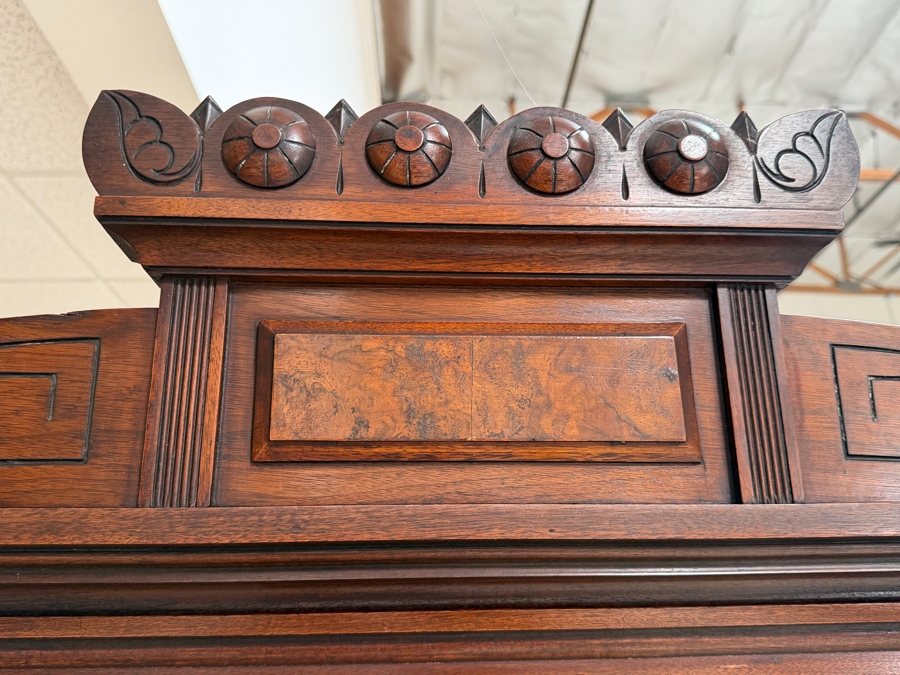 Antique Victorian Renaissance Revival Walnut Glass Door Display China Cabinet Bookcase With Two Drawers 43.5'W X 18.5'D X 88'H [Photo 5]