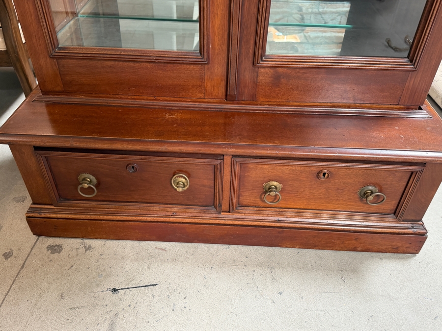 Antique Victorian Renaissance Revival Walnut Glass Door Display China Cabinet Bookcase With Two Drawers 43.5'W X 18.5'D X 88'H [Photo 6]