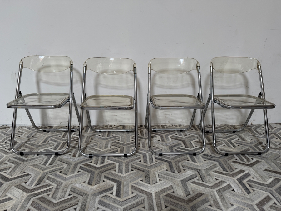 Set Of Four Vintage Clear Acrylic Lucite and Chrome Folding Chairs Made In Italy [Photo 3]