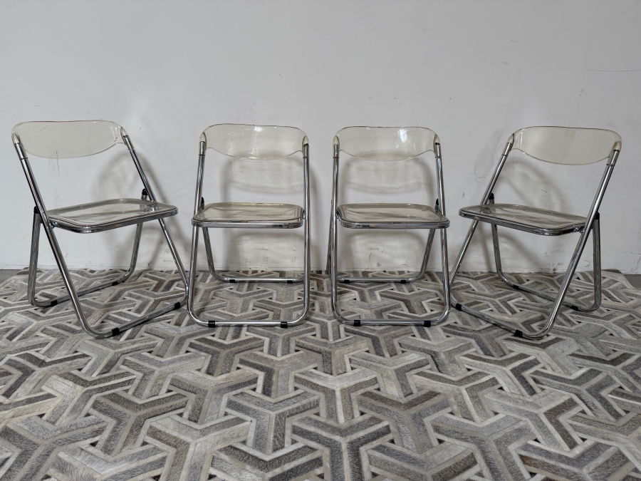 Set Of Four Vintage Clear Acrylic Lucite and Chrome Folding Chairs Made In Italy [Photo 2]