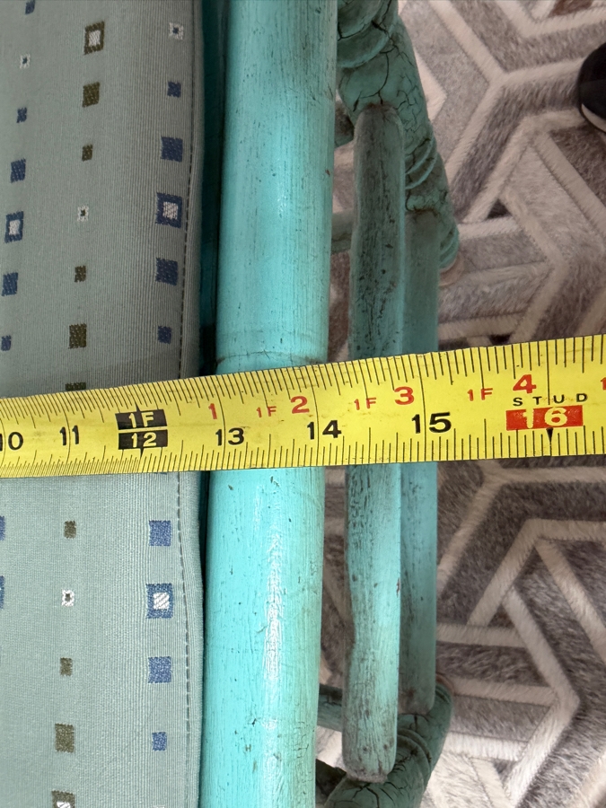 Antique Spanish Colonial Bobbin Turned Wood Side Chair In Distressed Turquoise Painted Finish 17'W X 14'D X 16'H [Photo 11]