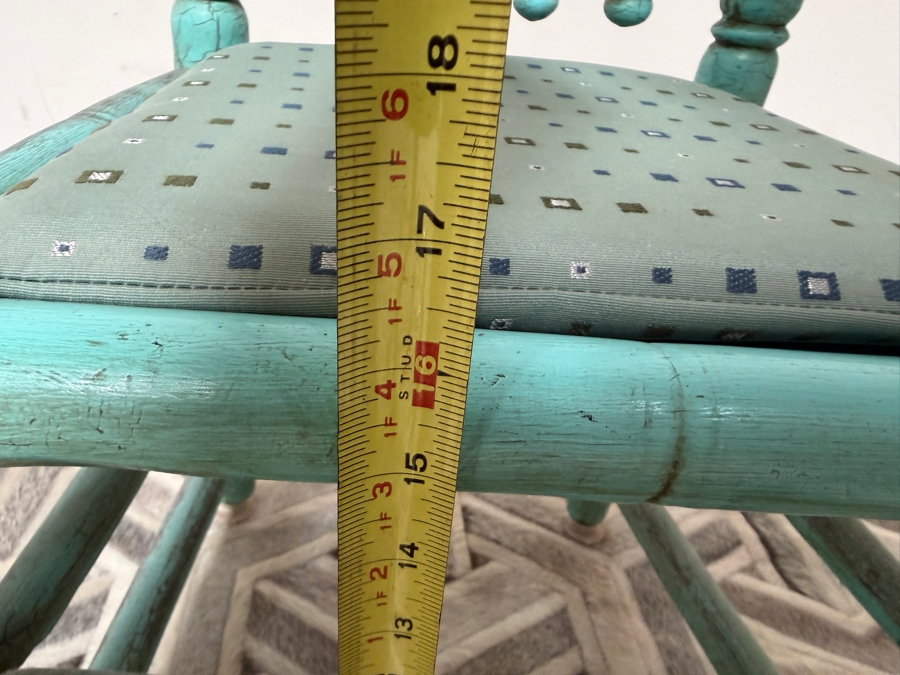 Antique Spanish Colonial Bobbin Turned Wood Side Chair In Distressed Turquoise Painted Finish 17'W X 14'D X 16'H [Photo 9]