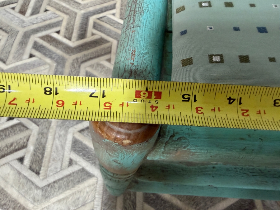 Antique Spanish Colonial Bobbin Turned Wood Side Chair In Distressed Turquoise Painted Finish 17'W X 14'D X 16'H [Photo 10]