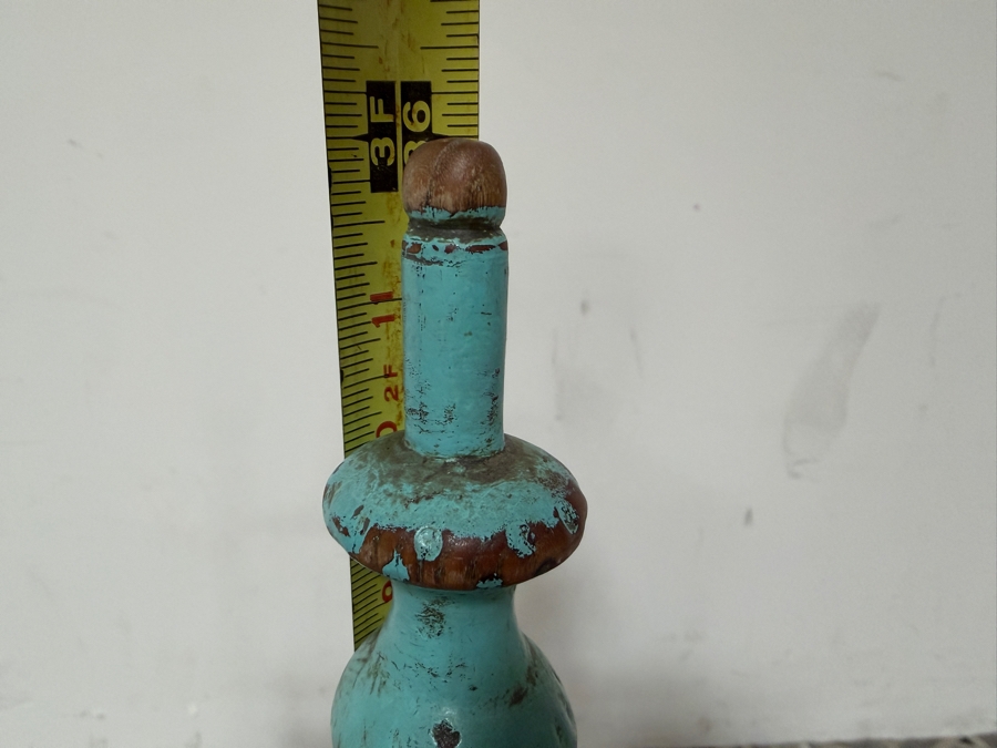 Antique Spanish Colonial Bobbin Turned Wood Side Chair In Distressed Turquoise Painted Finish 17'W X 14'D X 16'H [Photo 12]