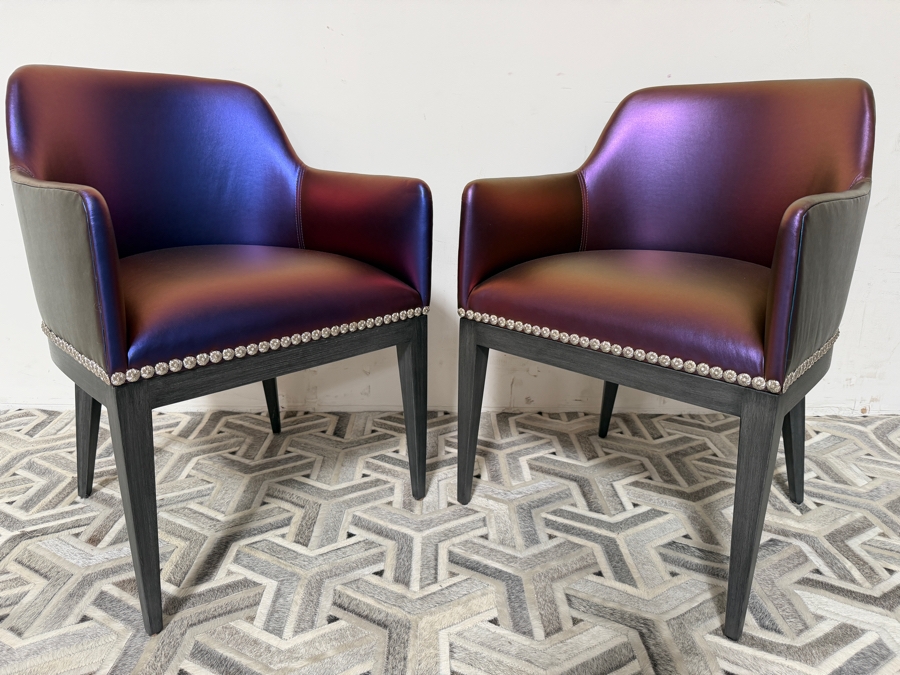 Nativa Interiors Custom Upholstered Dining Armchair In Edelman Iridescent Purple Leather 22'W X 22'D X 32.5'H [Photo 3]
