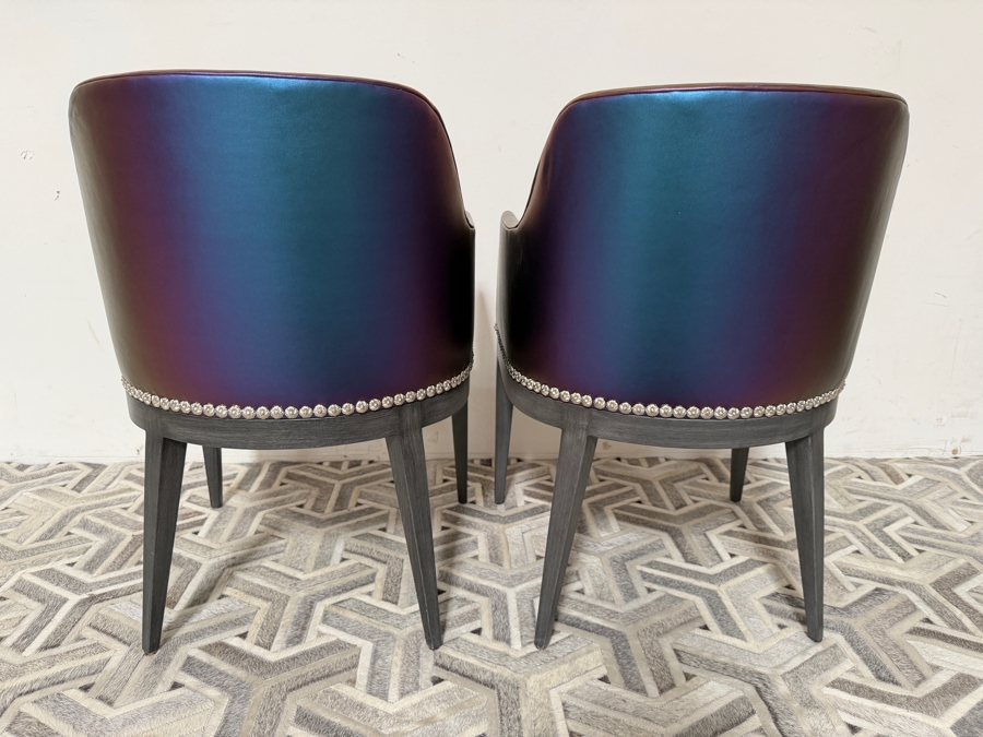 Nativa Interiors Custom Upholstered Dining Armchair In Edelman Iridescent Purple Leather 22'W X 22'D X 32.5'H [Photo 7]