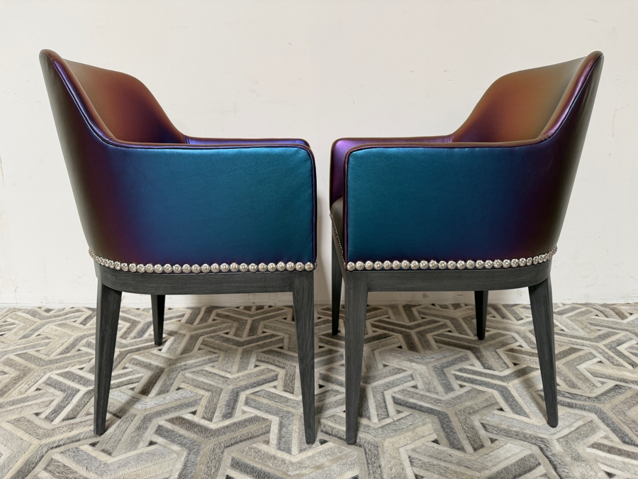 Nativa Interiors Custom Upholstered Dining Armchair In Edelman Iridescent Purple Leather 22'W X 22'D X 32.5'H [Photo 6]