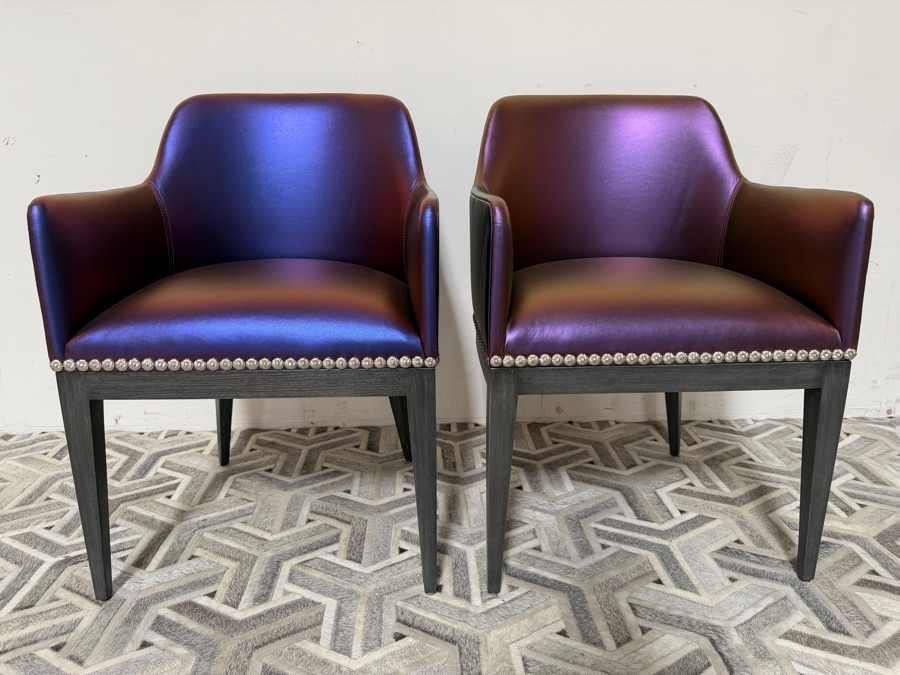Nativa Interiors Custom Upholstered Dining Armchair In Edelman Iridescent Purple Leather 22'W X 22'D X 32.5'H [Photo 5]