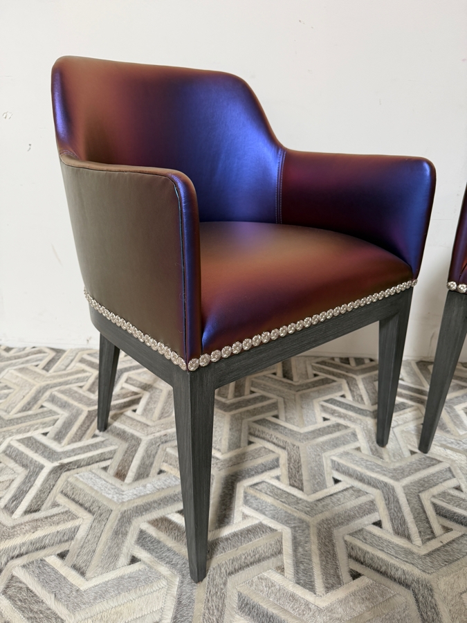 Nativa Interiors Custom Upholstered Dining Armchair In Edelman Iridescent Purple Leather 22'W X 22'D X 32.5'H [Photo 4]