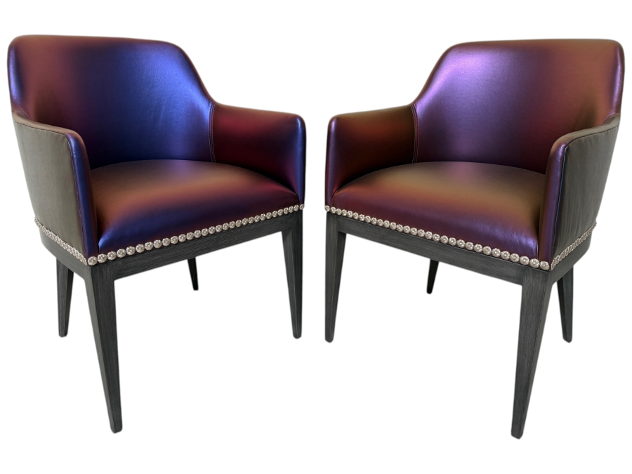 Nativa Interiors Custom Upholstered Dining Armchair In Edelman Iridescent Purple Leather 22'W X 22'D X 32.5'H
