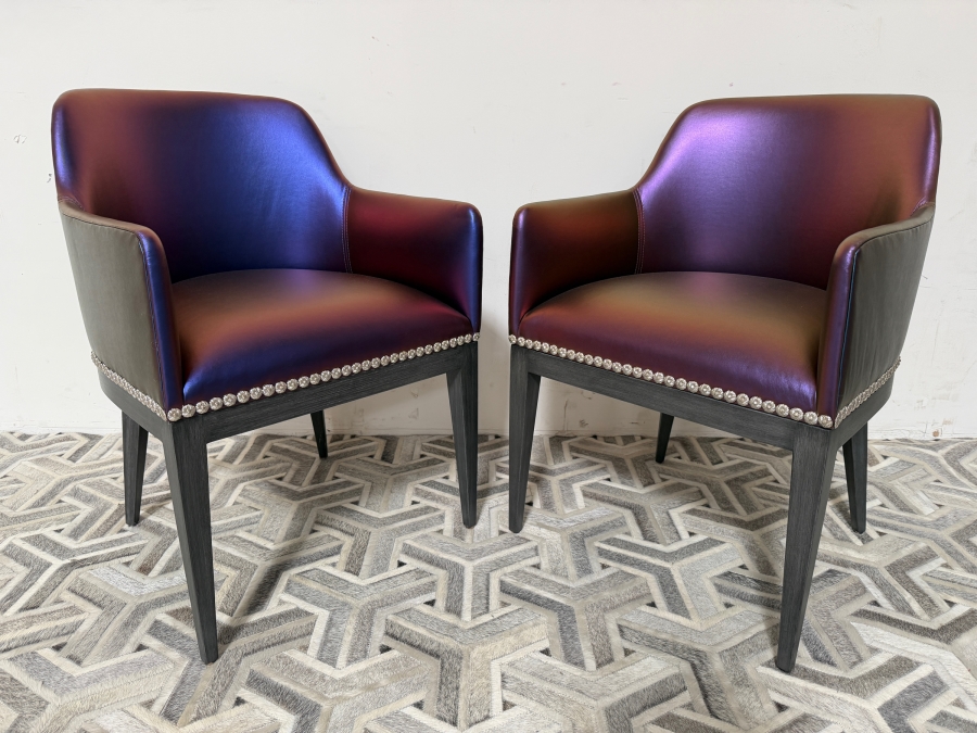 Nativa Interiors Custom Upholstered Dining Armchair In Edelman Iridescent Purple Leather 22'W X 22'D X 32.5'H [Photo 2]