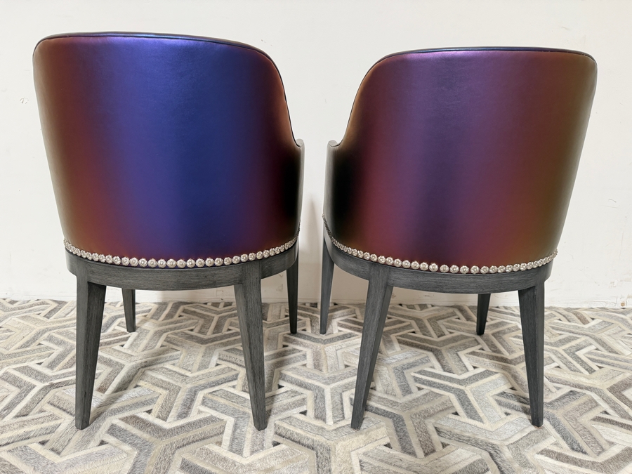 Nativa Interiors Custom Upholstered Dining Armchair In Edelman Iridescent Blue Leather 22'W X 22'D X 32.5'H [Photo 5]