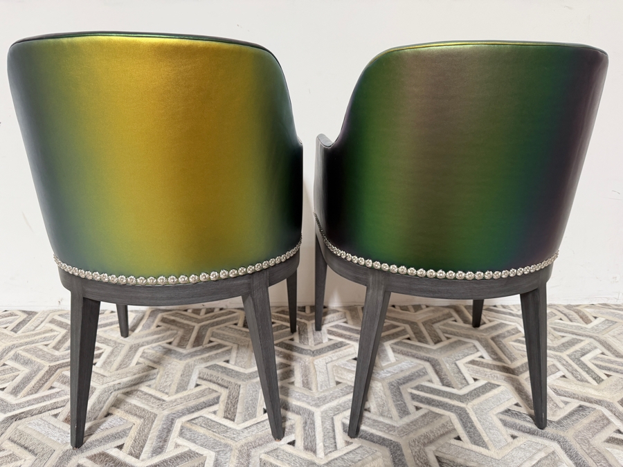 Nativa Interiors Custom Upholstered Dining Armchair In Edelman Iridescent Green Leather 22'W X 22'D X 32.5'H [Photo 5]
