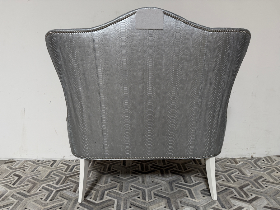 Custom Tufted Metallic Silver Python Embossed Faux Leather Wingback Settee Loveseat Bench 50'W X 32'D X 52'H [Photo 6]