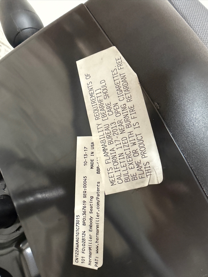 Herman Miller Embody Ergonomic Office Task Chair In Charcoal Rhythm Fabric 43.5'H [Photo 11]