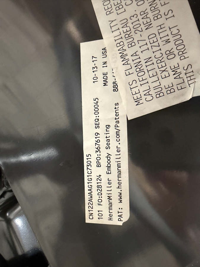 Herman Miller Embody Ergonomic Office Task Chair In Charcoal Rhythm Fabric 43.5'H [Photo 12]
