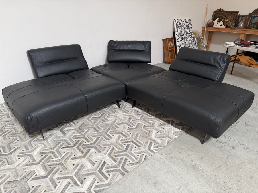 Gamma Arredamenti Smart Black Leather Low Profile Corner Sectional Sofa With Adjustable Backrests Made In Italy 96'W  [Photo 6]