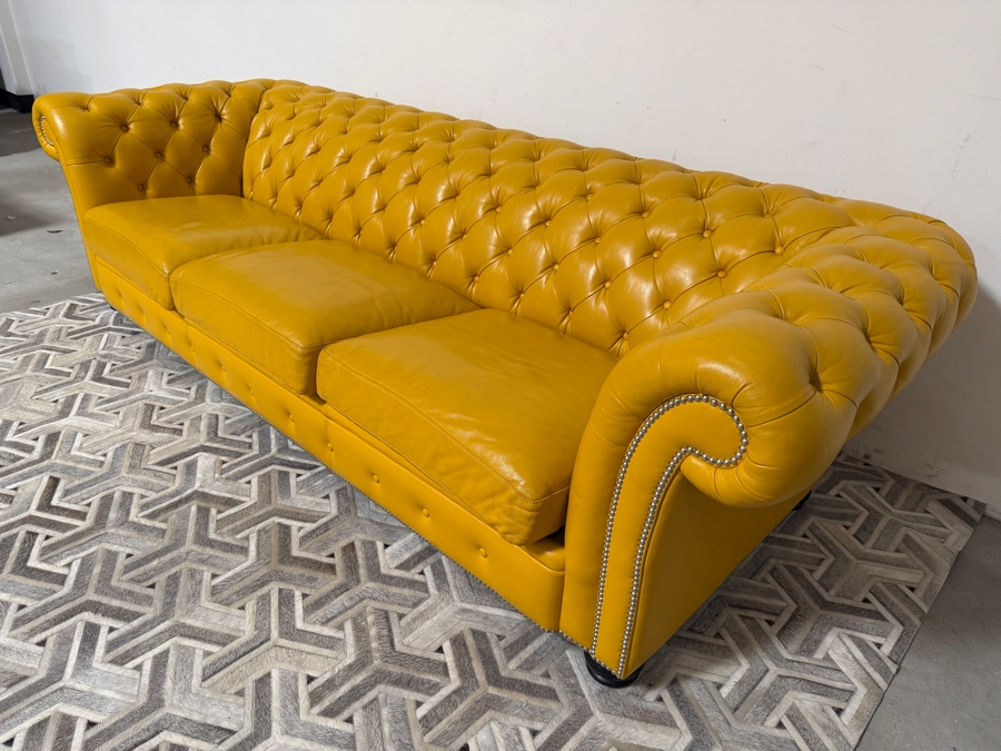 (1 of 2) Custom Luxury Marcantonio Designs Bench-Crafted Yellow Leather Chesterfield Sofa With Deep Button Tufting, Rolled Arms, And Nailhead Trim 113'W X 41'D X 31'H [Photo 10]