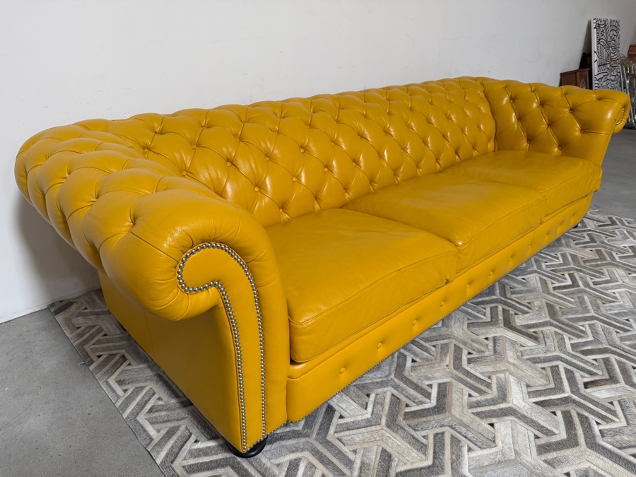 (1 of 2) Custom Luxury Marcantonio Designs Bench-Crafted Yellow Leather Chesterfield Sofa With Deep Button Tufting, Rolled Arms, And Nailhead Trim 113'W X 41'D X 31'H [Photo 9]