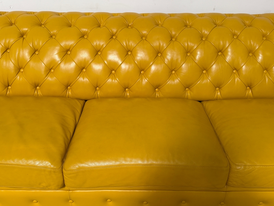 (1 of 2) Custom Luxury Marcantonio Designs Bench-Crafted Yellow Leather Chesterfield Sofa With Deep Button Tufting, Rolled Arms, And Nailhead Trim 113'W X 41'D X 31'H [Photo 6]
