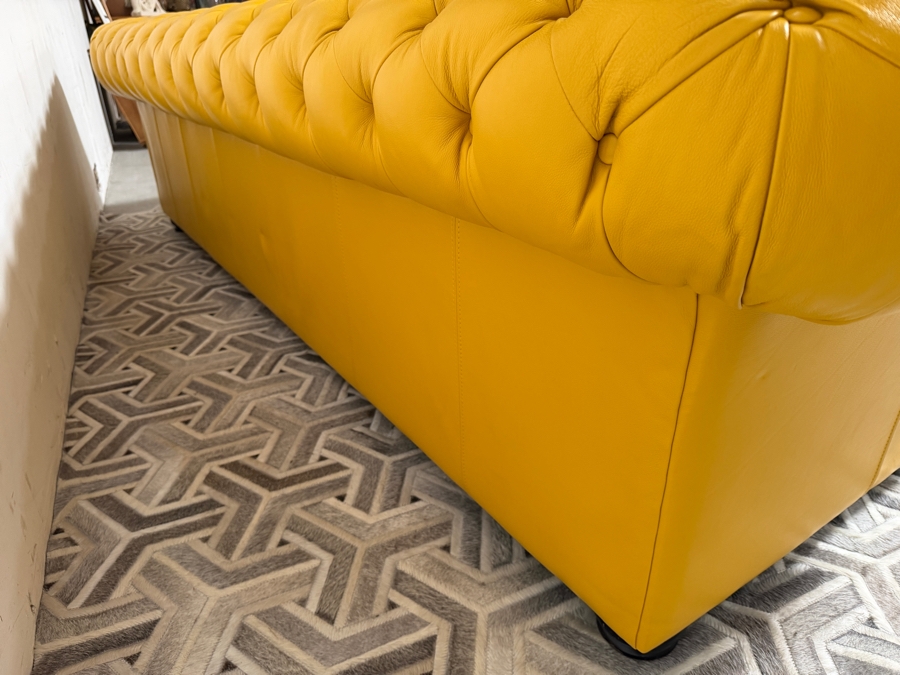 (1 of 2) Custom Luxury Marcantonio Designs Bench-Crafted Yellow Leather Chesterfield Sofa With Deep Button Tufting, Rolled Arms, And Nailhead Trim 113'W X 41'D X 31'H [Photo 11]