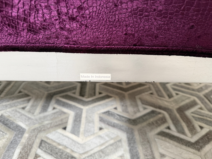 Carved Baroque Purple Velvet Chaise Lounge Daybed With Silver Finished Frame, Deep Button Tufting, And Two Bolster Pillows [Photo 9]