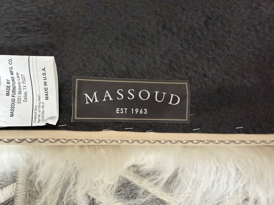 Massoud Furniture Luxury White Long-Hair Mongolian Sheepskin Accent Bench With Tapered Clear Acrylic Lucite Hoofed Legs and Silver Nailhead Trim 44'W X 22'D X 20'H [Photo 6]