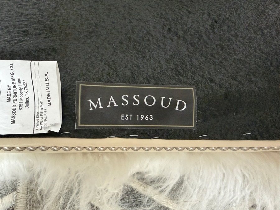 Massoud Furniture Luxury White Long-Hair Mongolian Sheepskin Accent Bench With Tapered Clear Acrylic Lucite Hoofed Legs and Silver Nailhead Trim 44'W X 22'D X 20'H [Photo 7]