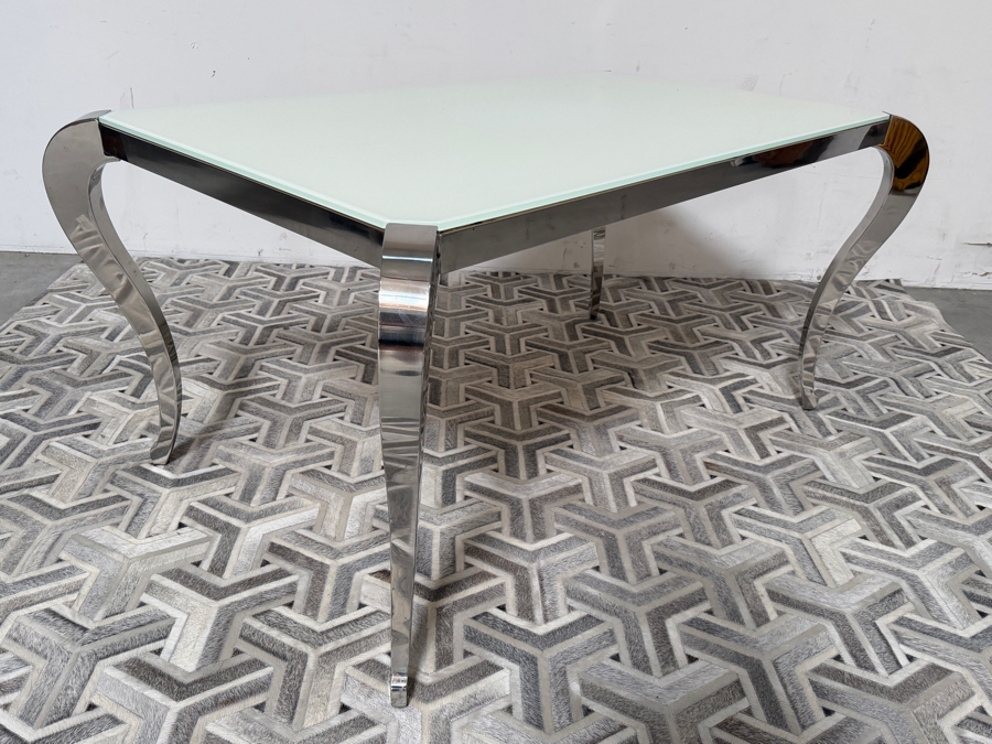 Chintaly Imports 'Teresa' Contemporary Super White Starphire Tempered Glass Rectangular Dining Table With A Polished Stainless Steel Frame And Curvaceous Cabriole Legs 62'W X 40'D X 30'H Retails $1,200 [Photo 5]