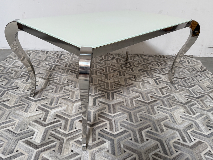 Chintaly Imports 'Teresa' Contemporary Super White Starphire Tempered Glass Rectangular Dining Table With A Polished Stainless Steel Frame And Curvaceous Cabriole Legs 62'W X 40'D X 30'H Retails $1,200 [Photo 6]