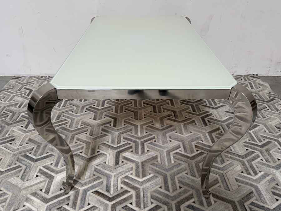 Chintaly Imports 'Teresa' Contemporary Super White Starphire Tempered Glass Rectangular Dining Table With A Polished Stainless Steel Frame And Curvaceous Cabriole Legs 62'W X 40'D X 30'H Retails $1,200 [Photo 8]