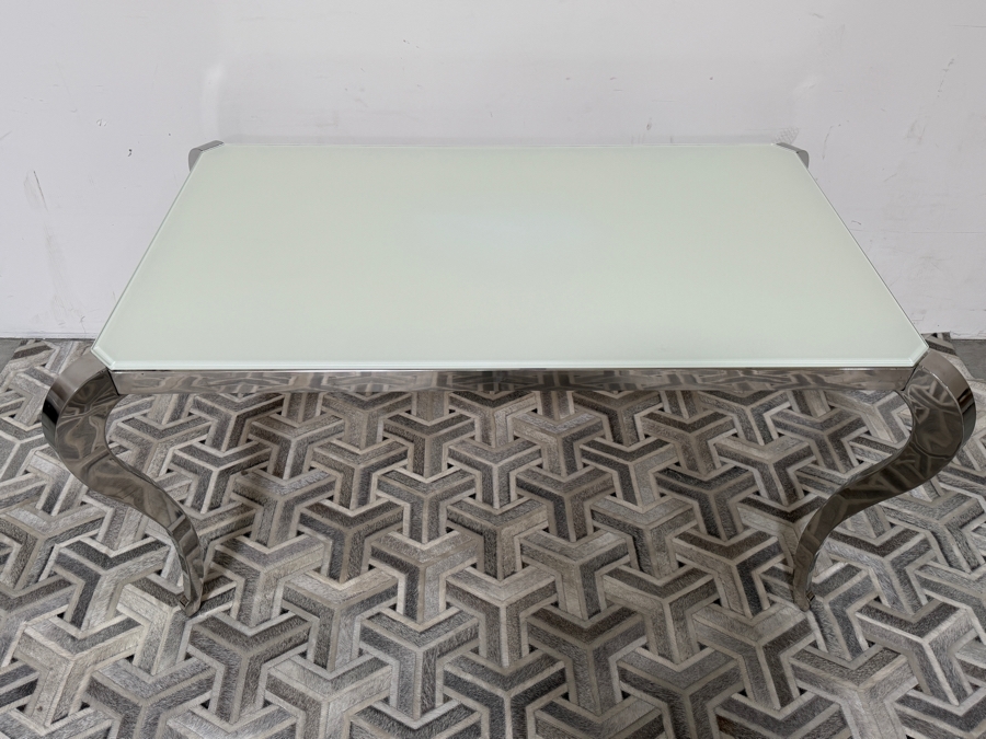 Chintaly Imports 'Teresa' Contemporary Super White Starphire Tempered Glass Rectangular Dining Table With A Polished Stainless Steel Frame And Curvaceous Cabriole Legs 62'W X 40'D X 30'H Retails $1,200 [Photo 3]