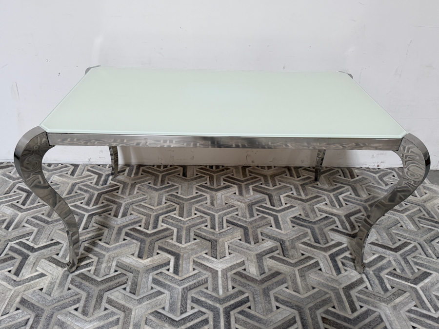 Chintaly Imports 'Teresa' Contemporary Super White Starphire Tempered Glass Rectangular Dining Table With A Polished Stainless Steel Frame And Curvaceous Cabriole Legs 62'W X 40'D X 30'H Retails $1,200 [Photo 2]
