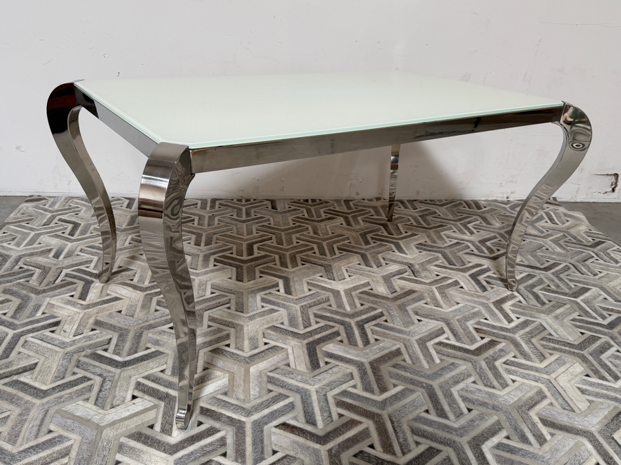 Chintaly Imports 'Teresa' Contemporary Super White Starphire Tempered Glass Rectangular Dining Table With A Polished Stainless Steel Frame And Curvaceous Cabriole Legs 62'W X 40'D X 30'H Retails $1,200 [Photo 4]