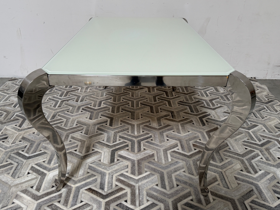 Chintaly Imports 'Teresa' Contemporary Super White Starphire Tempered Glass Rectangular Dining Table With A Polished Stainless Steel Frame And Curvaceous Cabriole Legs 62'W X 40'D X 30'H Retails $1,200 [Photo 7]