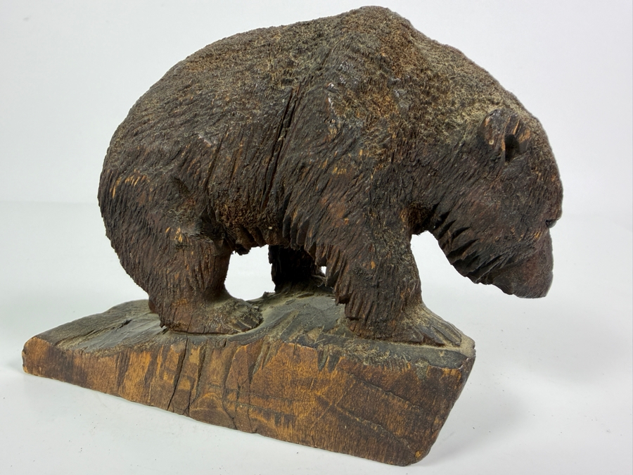 Vintage John L. Clark (1881-1970) Hand Carved Wooden Bear Sculpture Signed Underneath J. L. Clark Glacier Park 7.25'W X 2.25'D X 4.75'H [Photo 10]
